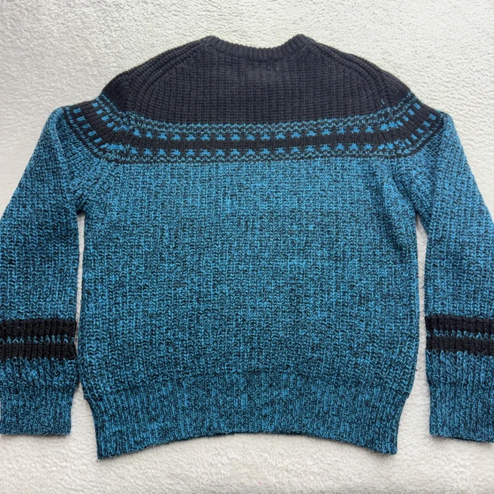 Woolrich Mens Blue Black Fair Isle Chunky Knit Crewneck Sweater Vintage‎ Large